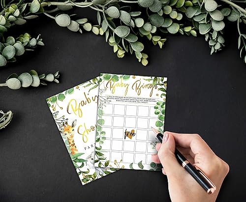 Vista 3 de ONDTOM Woodland Shower Juego de bingo, paquete de 25 tarjetas de actividades para fiesta de revelación de género de safari en la selva, suministros