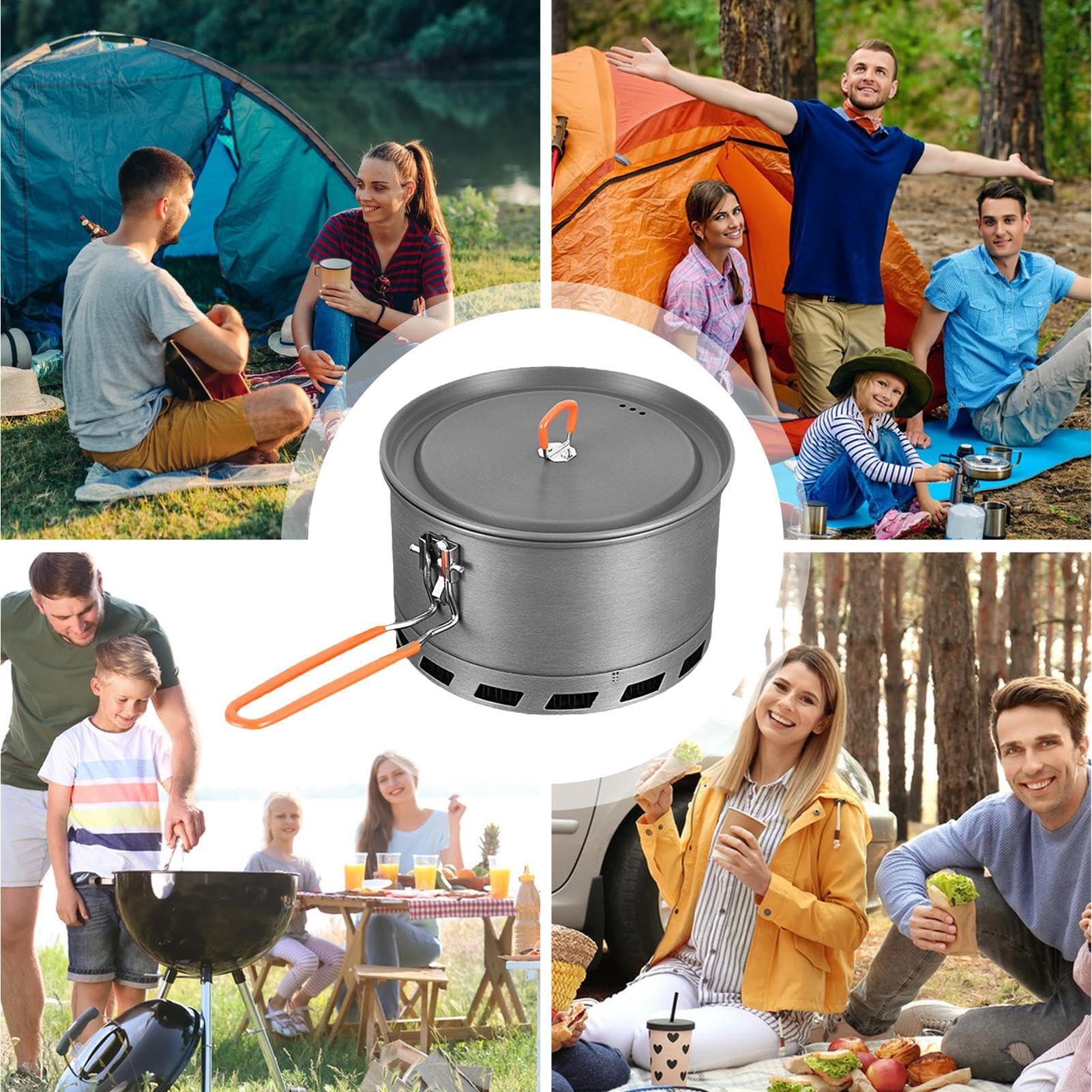 Olla de campamento, olla de camping compacta con tapa | Sartén antiadherente multiusos para senderismo, camping, pesca