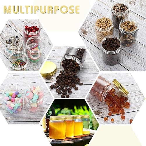 Miniatura 4 de Wesiti 60 tarros de plástico transparente de 8 onzas con tapas doradas, rellenables, redondos, vacíos, de plástico, reutilizables, para cocina