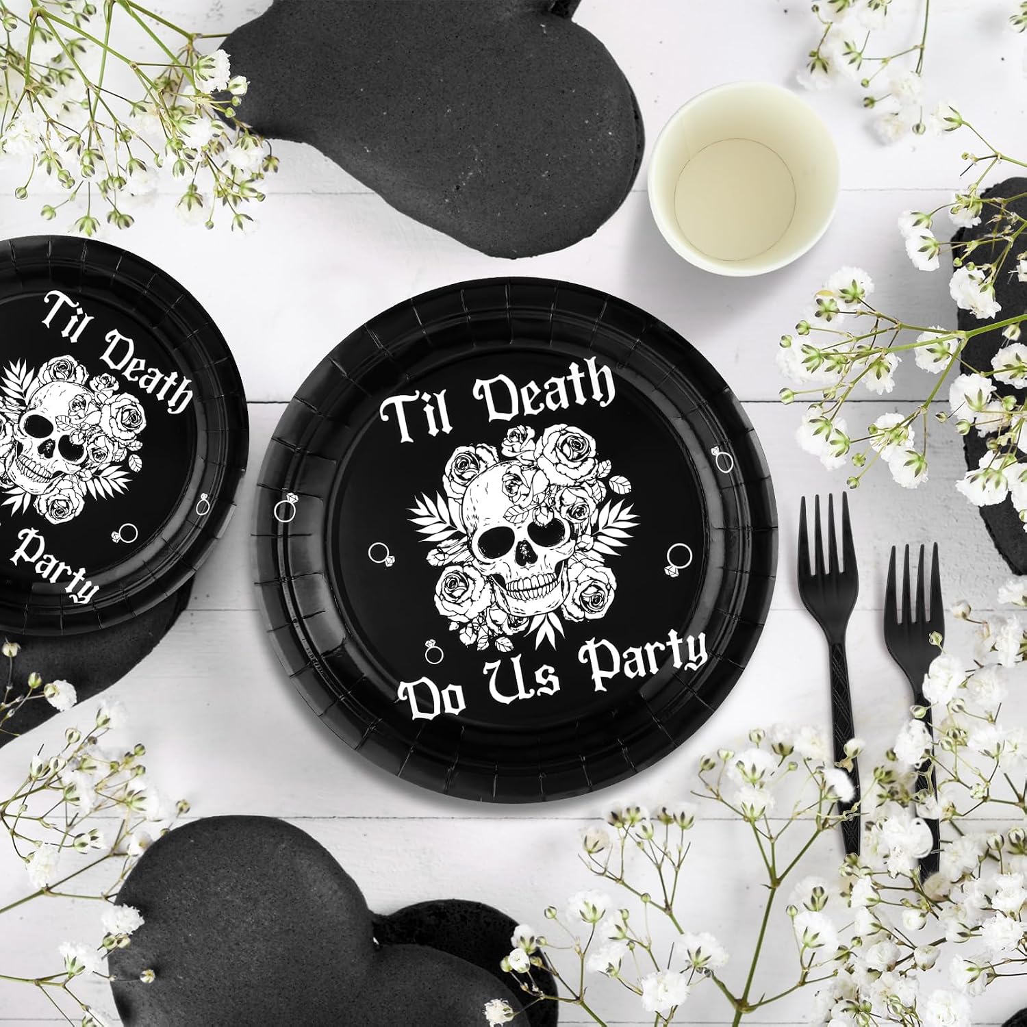 Sliner 96 Pcs Bride or Die Bachelorette Party Decorations Til Death Do Us Party Supplies Skull Gothic Bachelorette Bridal Shower Plates and Napkins Disposable Tableware Set Serves 24 Guests