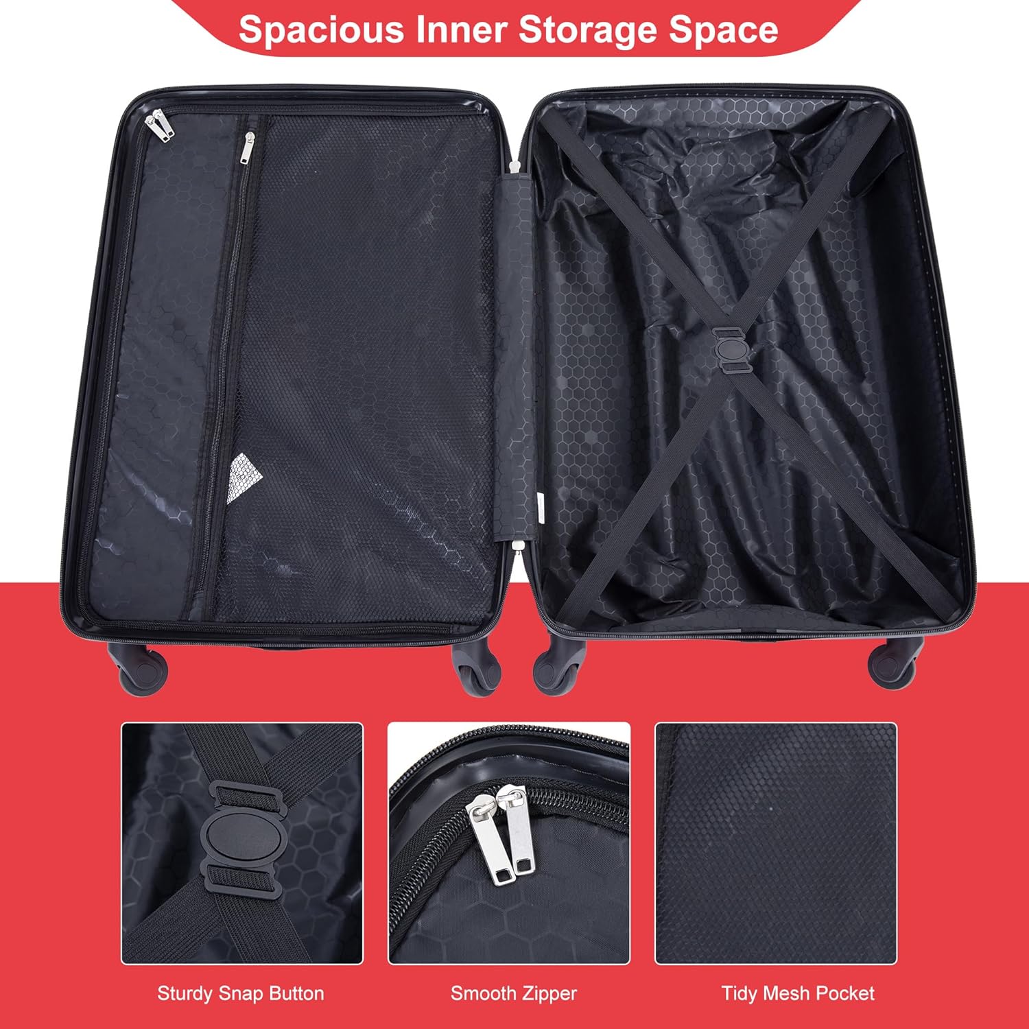 Travelhouse 4 Piece Luggage Sets Travel Suitcase, Large Capacity Lightweight Luggage Sets with TSA Lock & Spinner Wheels, Clearance Carry On Luggage Suitcase Set (RED, 4 piece luggage set)
