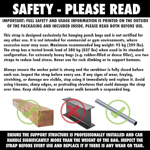 Miniatura 6 de BULL DOZA FIGHT WEAR Correa para colgar bolsa de boxeo resistente, tres tamaños, colgador de bolsa de boxeo extremadamente fuerte, soporte para saco