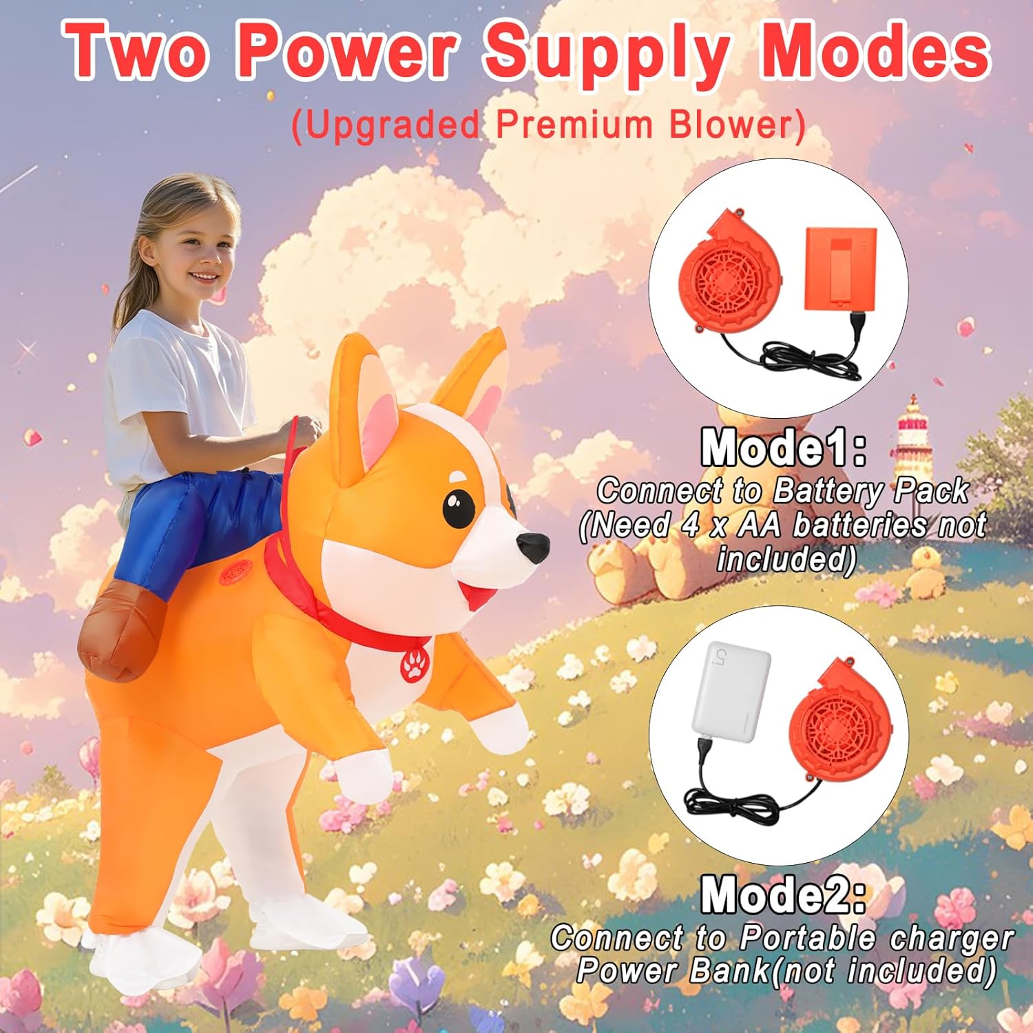 Inflatable Costumes Kids Dog Costume Halloween Blow Up Ride on Corgi Costume Animal Suit for Girls Boys Cosplay Party