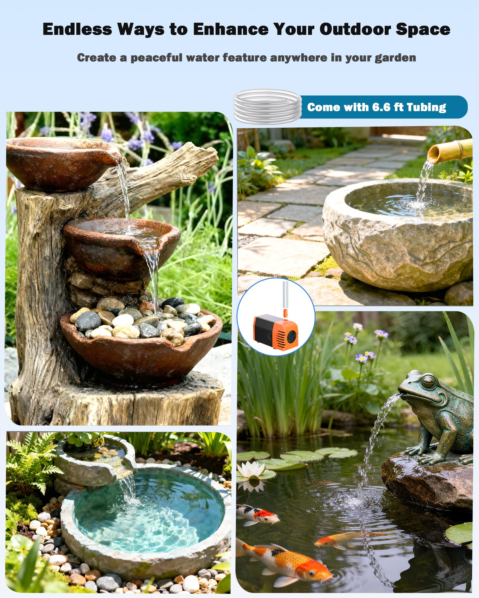 Antfraer 25 W Solar-Teichpumpe, Solar-Springbrunnenpumpe mit 1,8 m Schlauch und 4,6 m Kabel für Gartenteiche, Aquarien, Wasserfälle und DIY-Brunnen-Wasserspiele