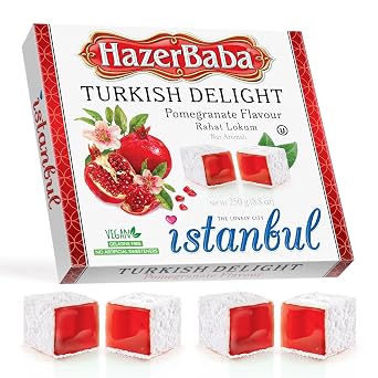 HazerBaba Turkish Delight Candy Pomegranate, 8.8 Oz Pack of 1, Dulces