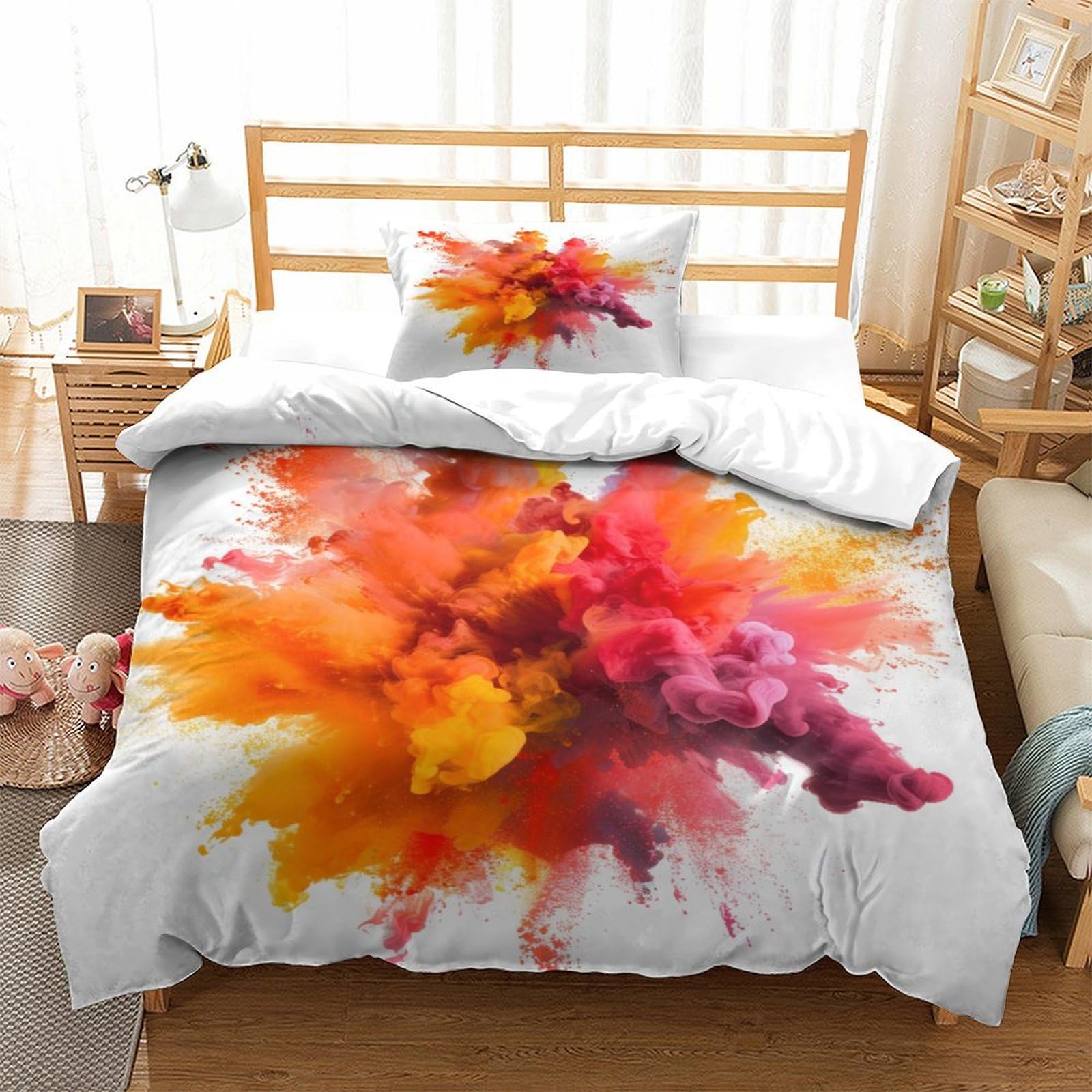 P1s9u7w5y Blast Splash 3D Printed Color Burst Art 3Pcs Microfiber Modern Duvet Cover Set Vibrant Cloud Bedding Set Single（135X200cm）