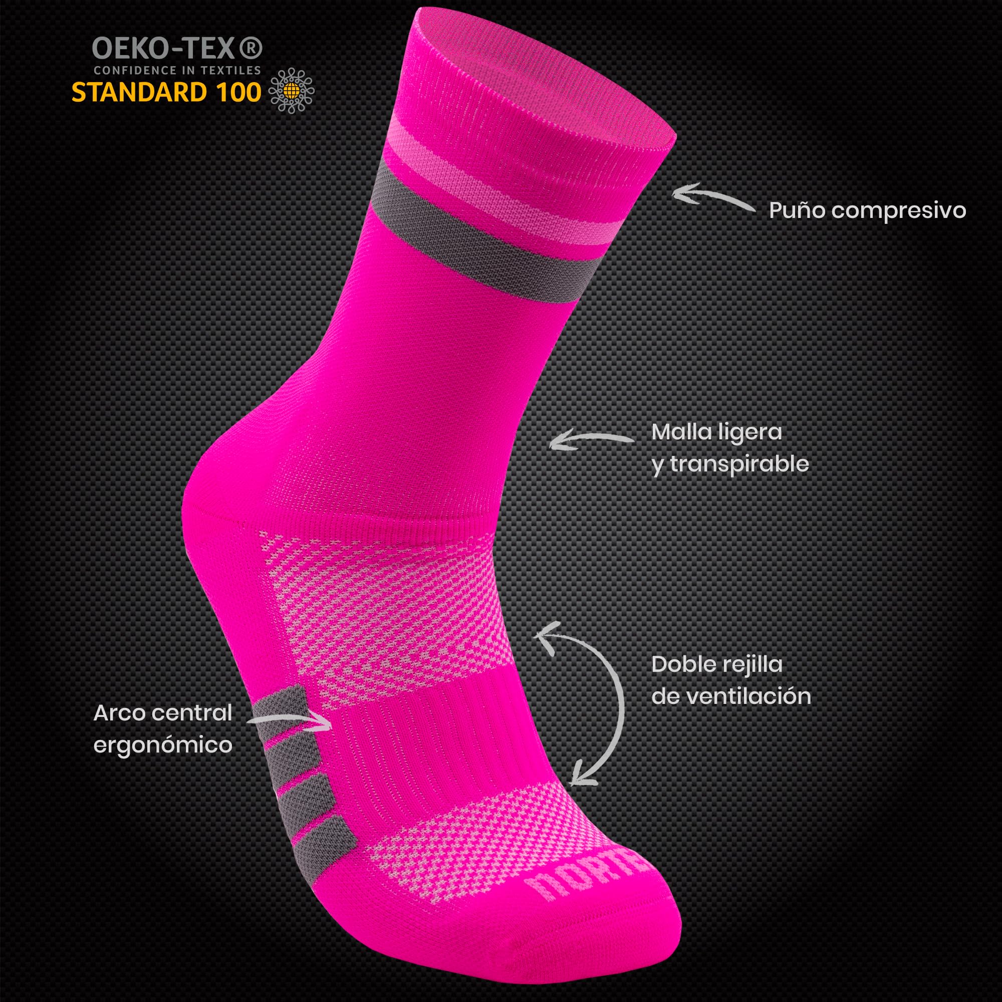NORTEI Calcetines Running y Trail Acolchados Media Caña, Compresivos y Antideslizantes. Calcetines Técnicos Deporte sin Rozaduras de Hombre y Mujer