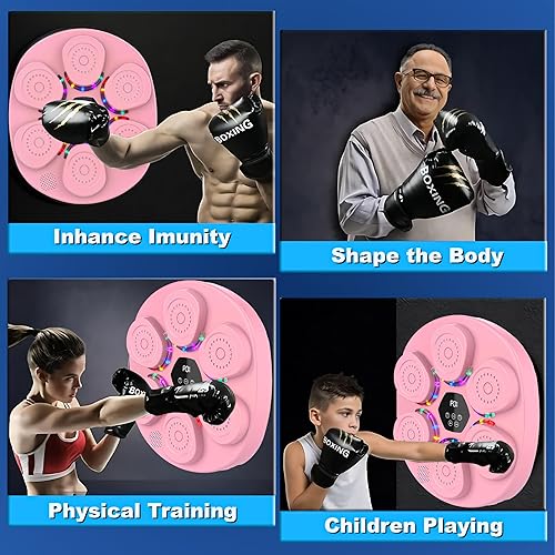 Miniatura 5 de Máquina de boxeo de música, punzonadora de música Bluetooth con guantes para adultos, equipo de entrenamiento de boxeo LED electrónico montado en la