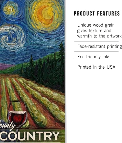 Miniatura 3 de Lantern Press Letrero de madera prémium de 12 x 18 pulgadas, listo para colgar, decoración de pared del condado de Sonoma, California, viñedo, noche