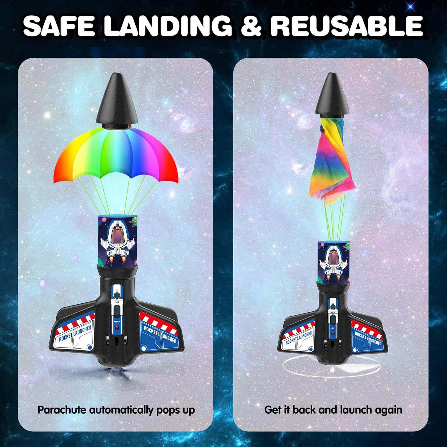 Rocket Launcher for Kids - Self-Launching 200 ft Motorized Outdoor Electric Play Toy, High Flying Kids' Play Air Rocket with Launch Set, Birthday Toys Gifts for Boys 8-12, Rocketship Pattern