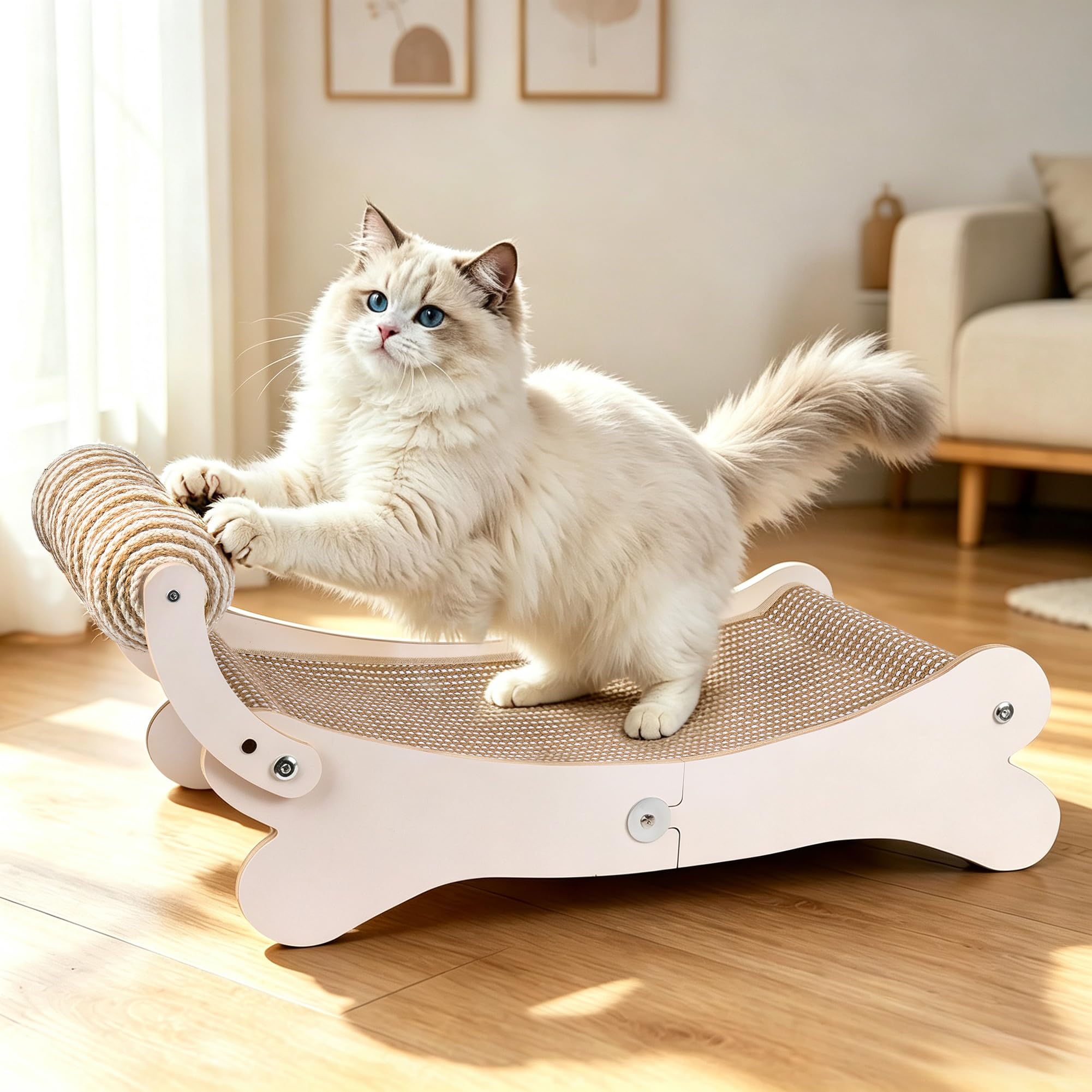 Griffoir pour chat - Design incurvé à 160° - Panneau de fibres haute densité et sisal naturel - Très grand salon pour chat d'intérieur - Protection de meubles