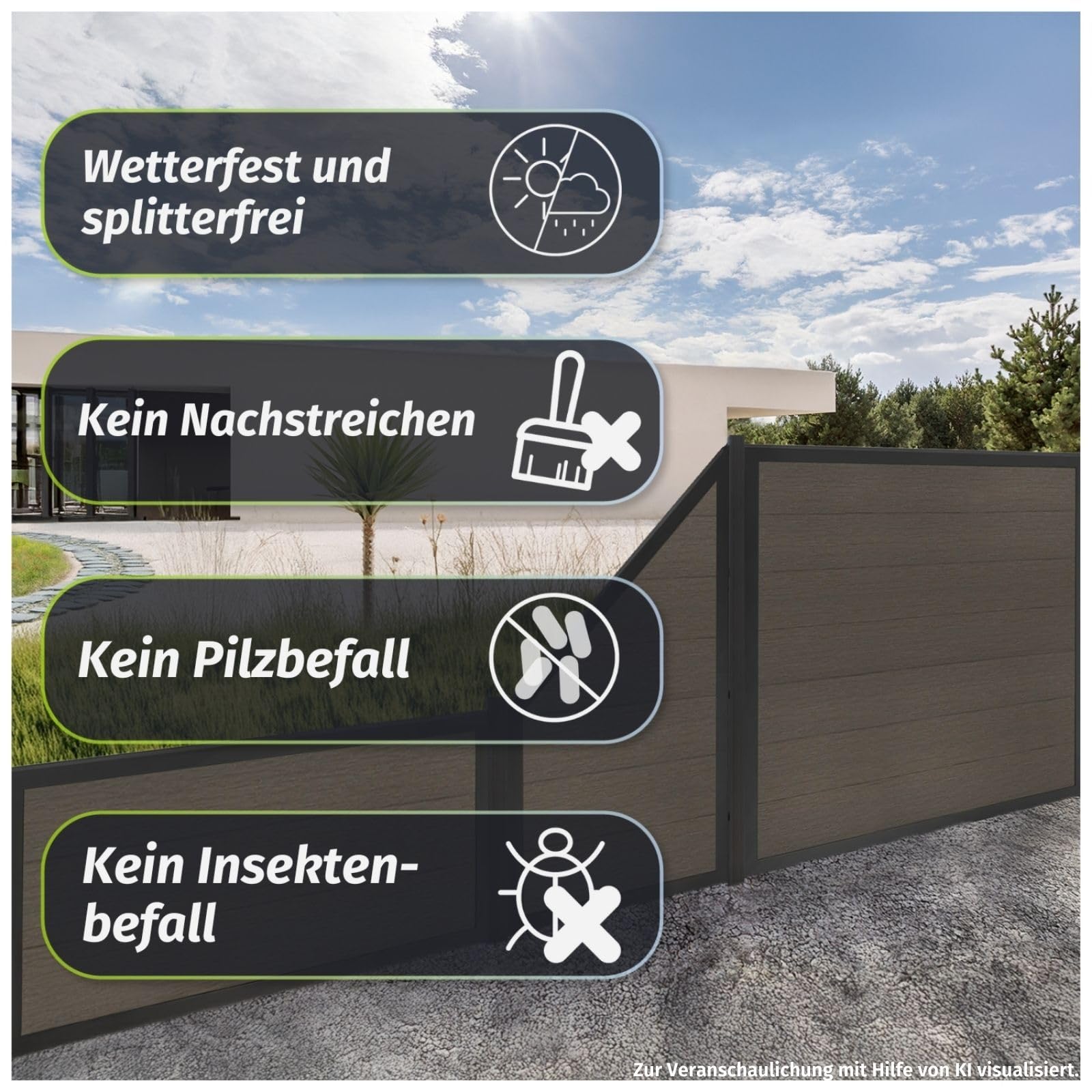 HORI Rahmenzaun WPC Sichtschutz Stecksystem Zaun Garten Gartenzaun Lamellenzaun Windschutz Zaunelemente - 180 x 180 cm - Anthrazit