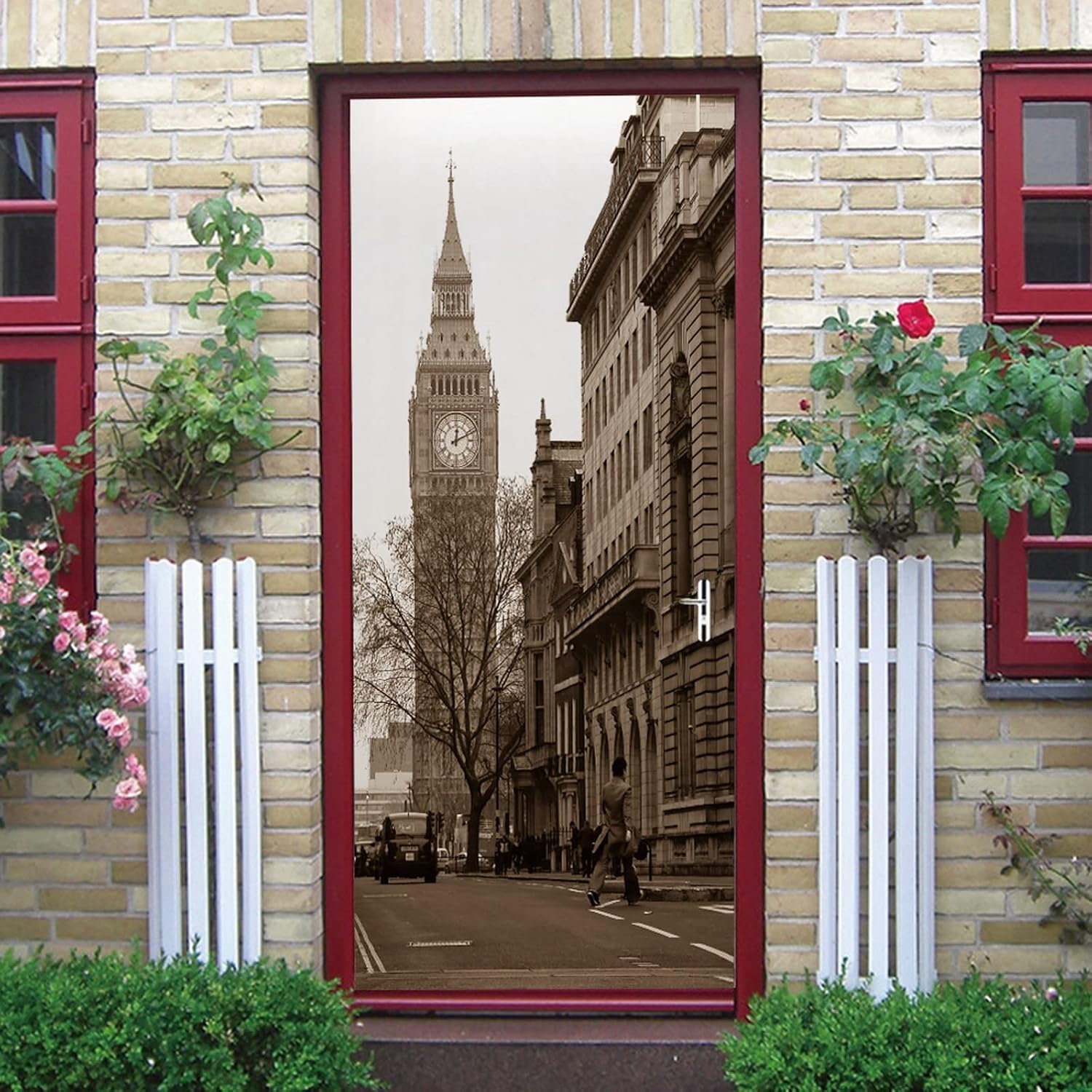 A.Monamour 3D Door Stickers for Interior Doors London Street Scene with Big Ben Vinyl Waterproof Self Adhesive Door Mural Decals for Bedroom Office Bathroom 90 x 200 cm