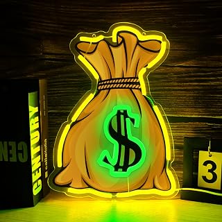 Money Bag Neon Sign for Wall Decor Dollar Money Neon Light LED Sign Dimmable Dollar Money Neon Sign for Game Room Bedroom Kids Birthday Gift Room Decor