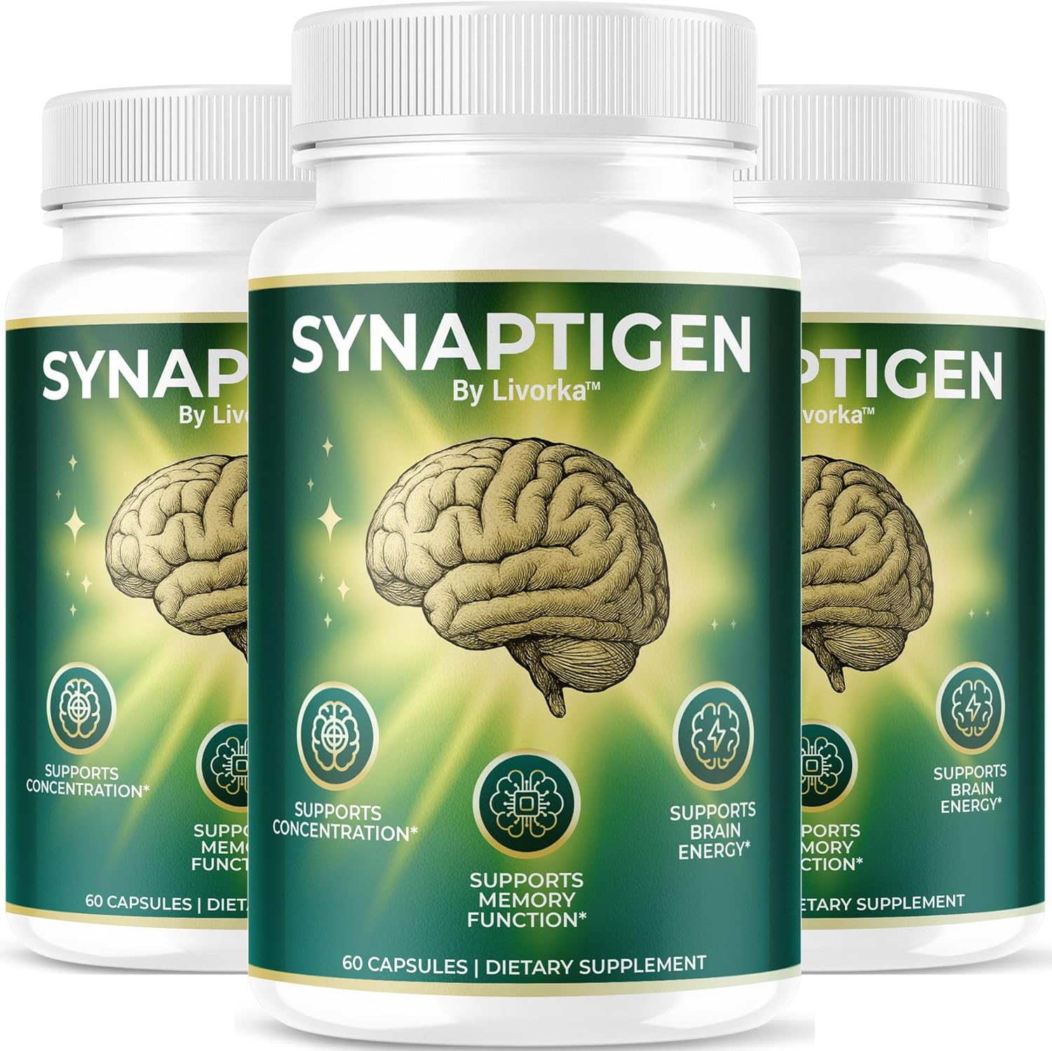 (3 Pack) Synaptigen Capsules - Synaptigen Brain and Memory Pills Daily Support Focus All Natural Premium Advanced Formula Cognitive Function for Overall Health & Wellness, 180 Capsules for 3 Months