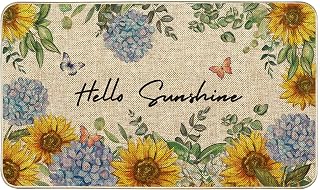 Spring Summer Sunflower Blue Hydrangea Doormat, Hello Sunshine Doormats ...