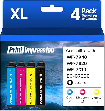Remanufactured Ink Cartridge Replacement for Epson 812XL Ink Cartridges Combo Pack for 812XL Ink Cartridges for Workforce Pro WF-7840 WF-7820 WF-7310 EC-C7000 Printer 4 Pack