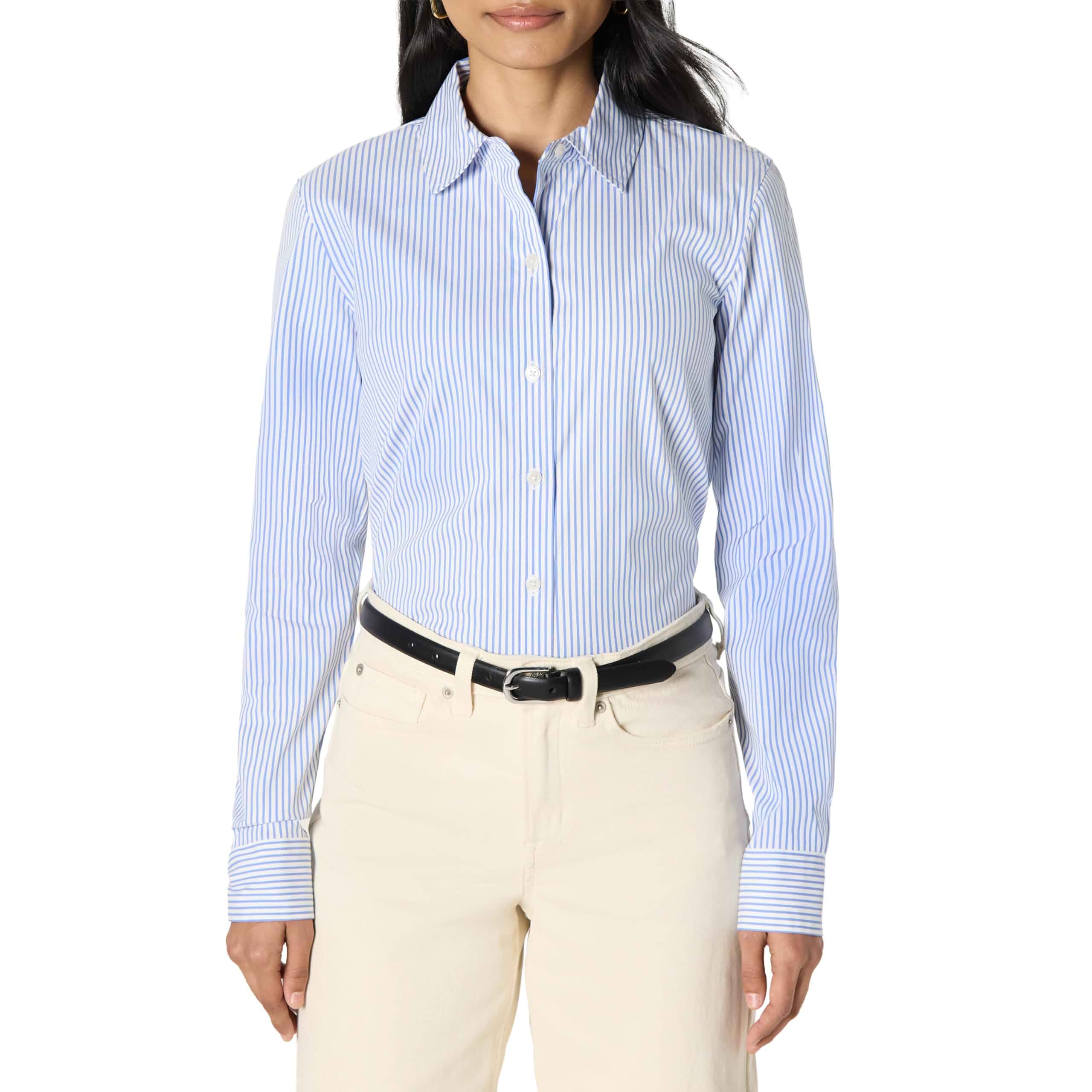 Amazon Essentials Women's Stretch Poplin Button-Up Dress Shirt Long Sleeve · Slim