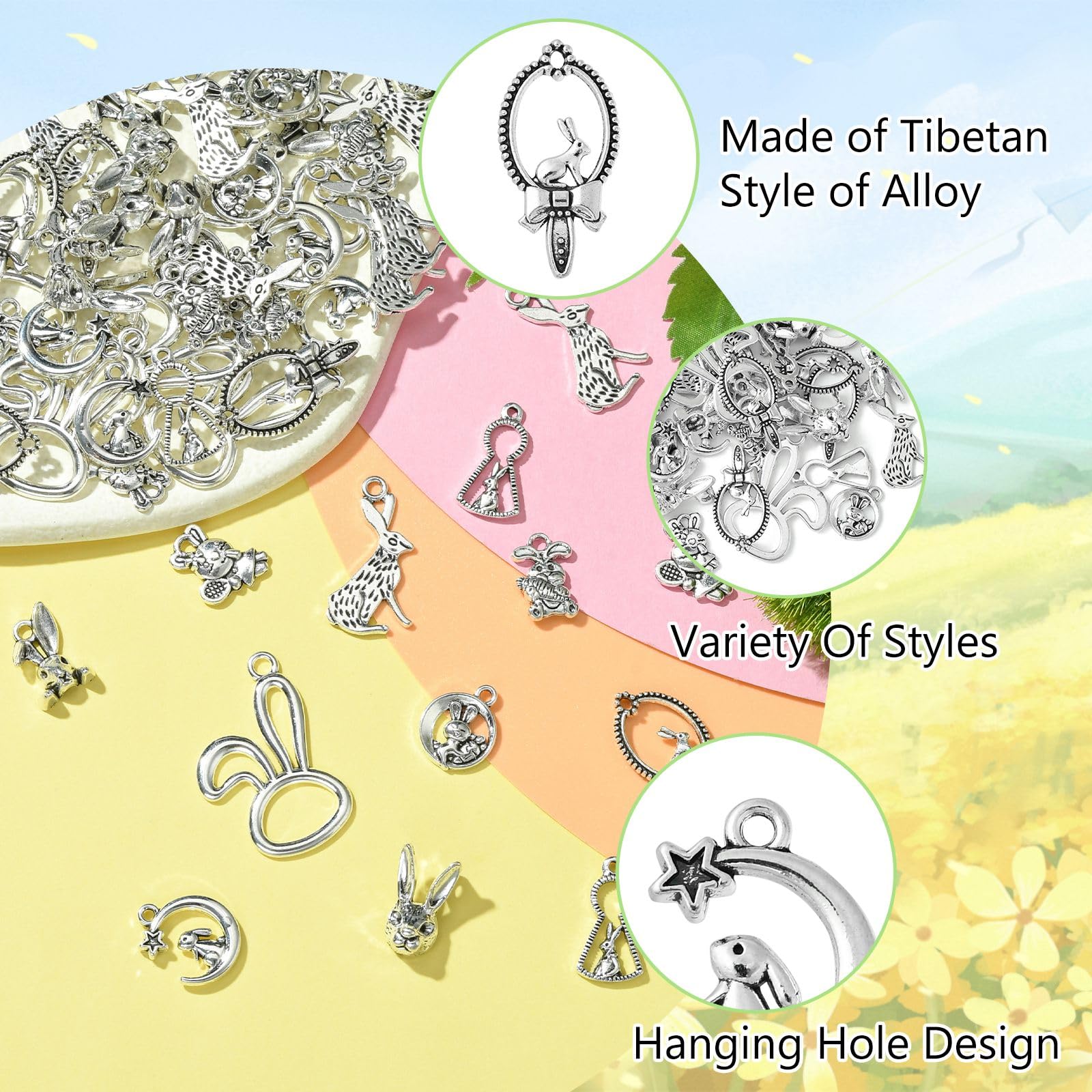 UR URLIFEHALL 100 Pcs 10 Styles Antique Silver Rabbit Charms Cute Bunny Animal Charms Pendants for Jewellery Making Bracelet Necklace - Image 3