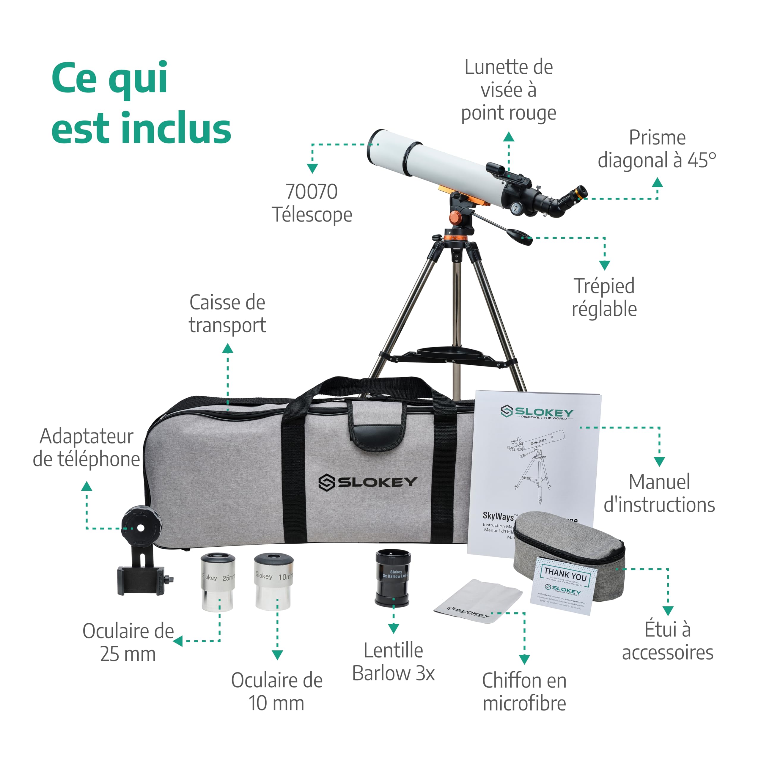 Télescope Astronomique Professionnel 28x-210x Portable pour Enfants et Débutants