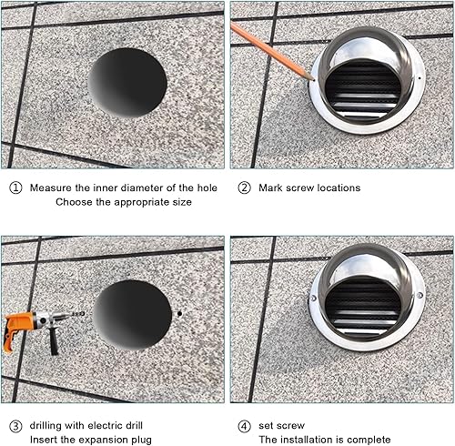 Miniatura 9 de KDDEON 304 Stainless Steel Chimney Cowl Cap,Bathroom Heater Ventilation Exhaust Vent,Round Wall Vent Outlet Cover,Exhaust Pipe Chimney Rain Cap,Flue