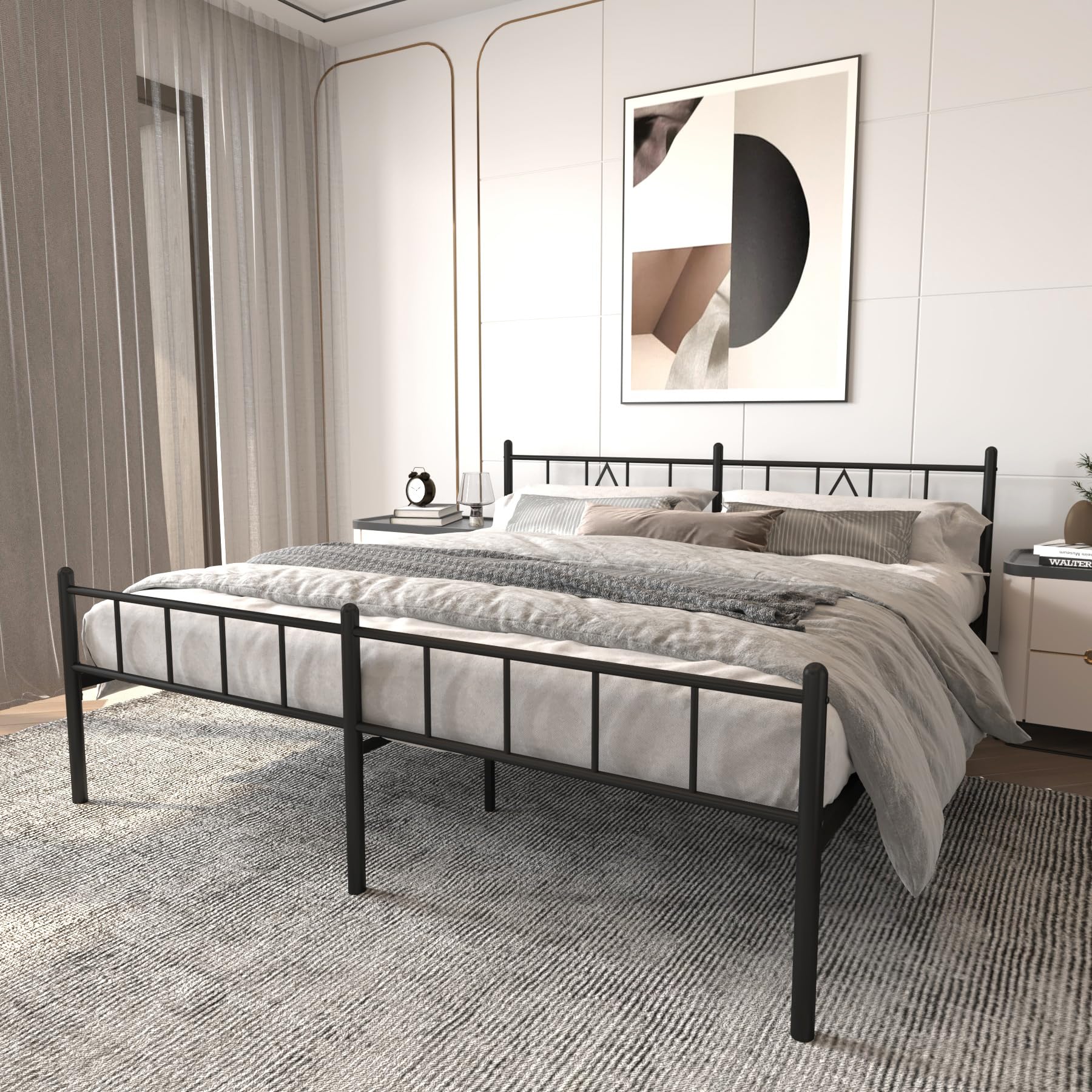 14 Inch King Size Bed Frames with Headboard Footboard Metal Slats Support No Box Spring Needed Easy to