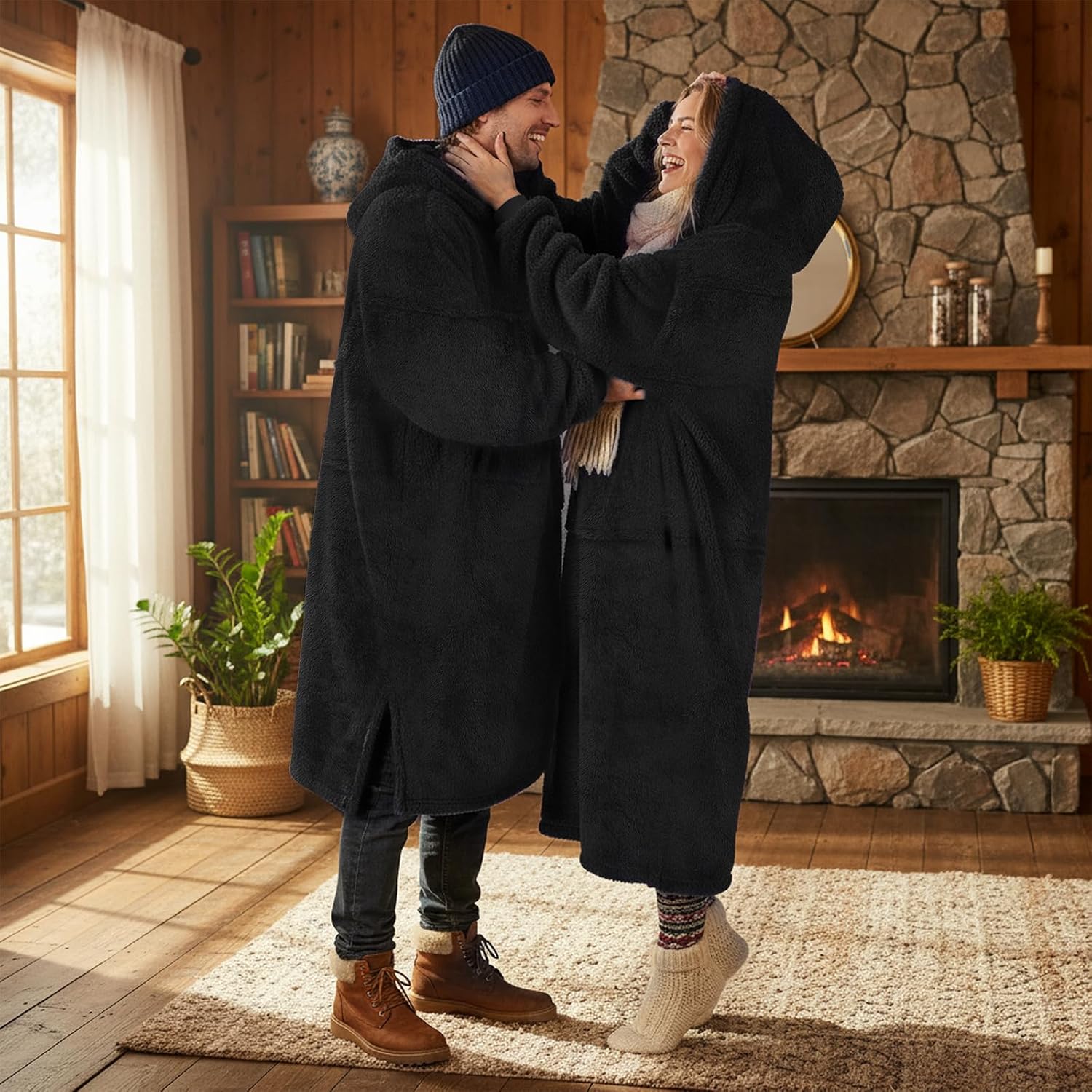 Wearable Blanket Hoodie for Women Men, Fleece Warm Comfy Hooded Sweatshirt with Pockets & Sleeves Cozy Gift for Adult - Image 6