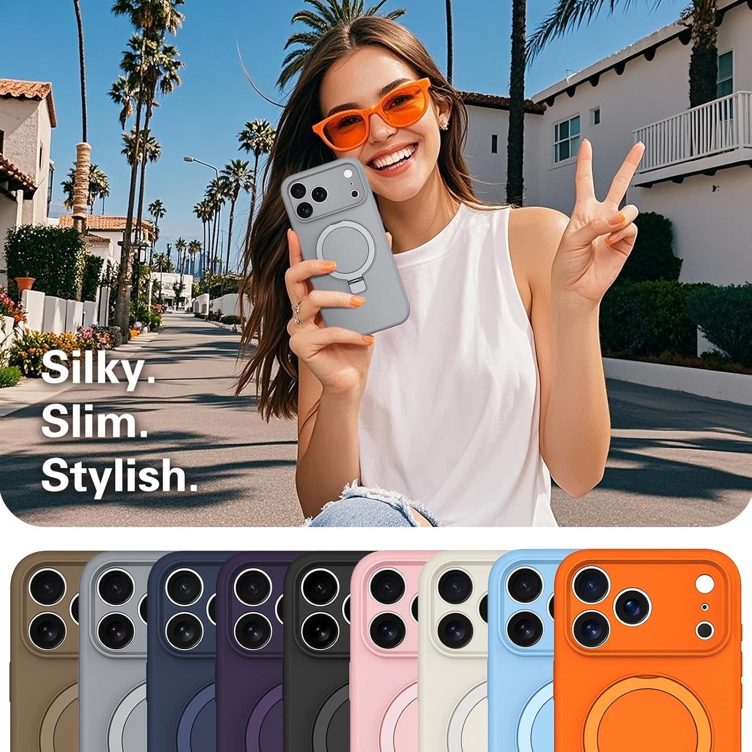 IYH Magnetic Case for iPhone 17 Pro Max 6.9" with Invisible Stand [16FT Military Protection] Liquid Silicone Cover, Gray - Image 8