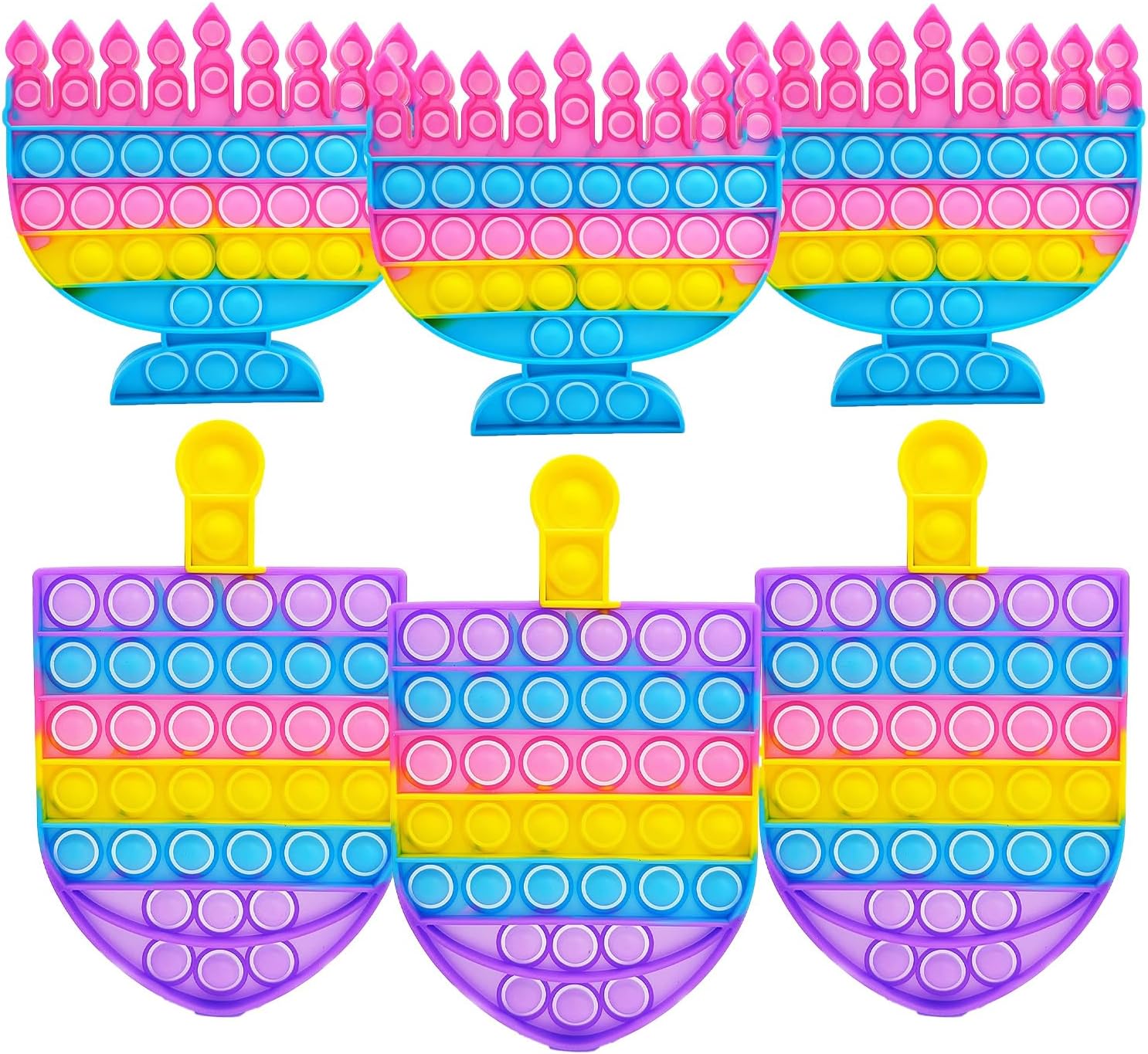 The Dreidel Company Menorah & Dreidel Set Poppit, Pop Fidget Toy Dreidel Menorah Popper Set (Multicolor, 12-Sets)