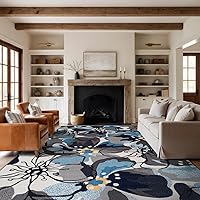 Vista 46 de Rugshop Alfombra de área con flores grandes, moderna, antiderrapante (antideslizante), para pasillo, de 2 x 10 pies, gris-azulado