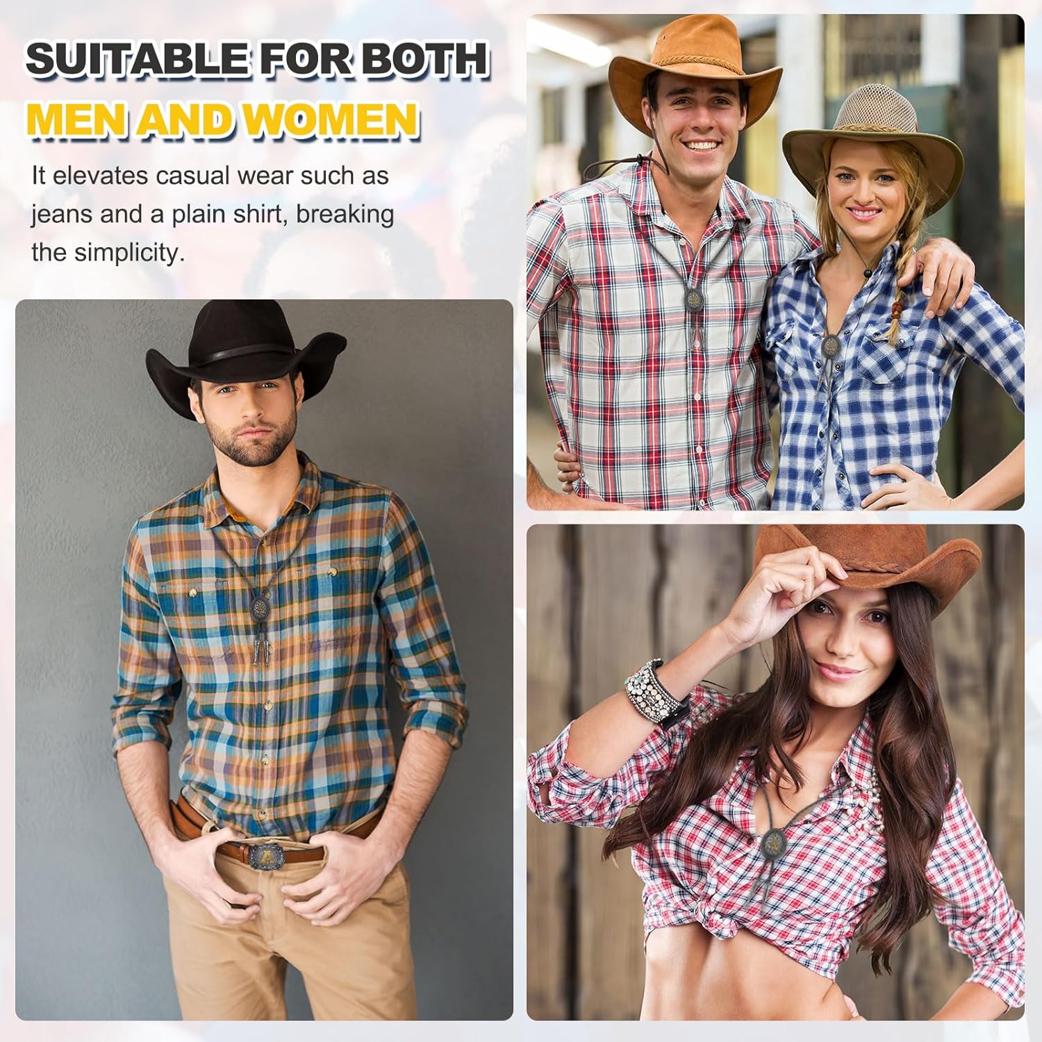 PATIKIL Western Cowboy Bolo Tie and Belt Buckle Set Golden Cowhide Rope Necktie for Costume Traditional Vintage Accessories - Image 6