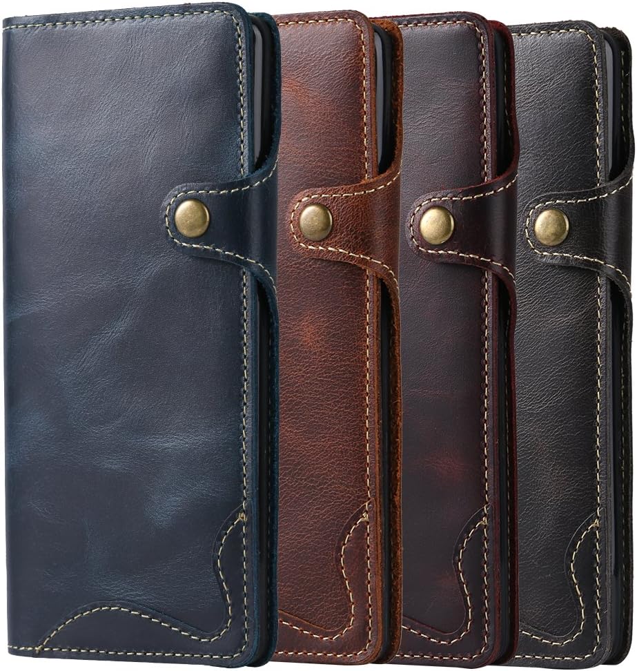 Genuine Leather Wallet Case for Samsung Galaxy S9,Classic Oil Wax Pattern Real Leather Button Card Slot Flip Stand Case Cover with Lanyard Black