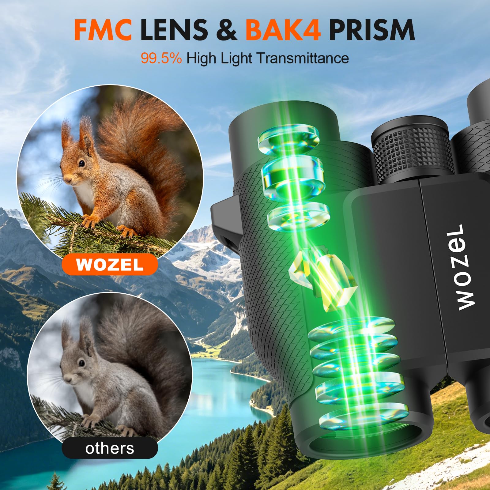 Wozel - Binocolo compatto 20 x 25 per adulti e bambini, ad alta potenza, con visione bassa, visione bassa, per bird watching, concerto, crociera, viaggi, leggero piccolo prisma Porro FMC con custodia