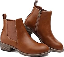 Ankle Boots for Women Waterproof Walking Boots Fashion Chelsea Booties Side Zip Low Heel Shoes Pointed Toe Casual Short Booties Black Brown