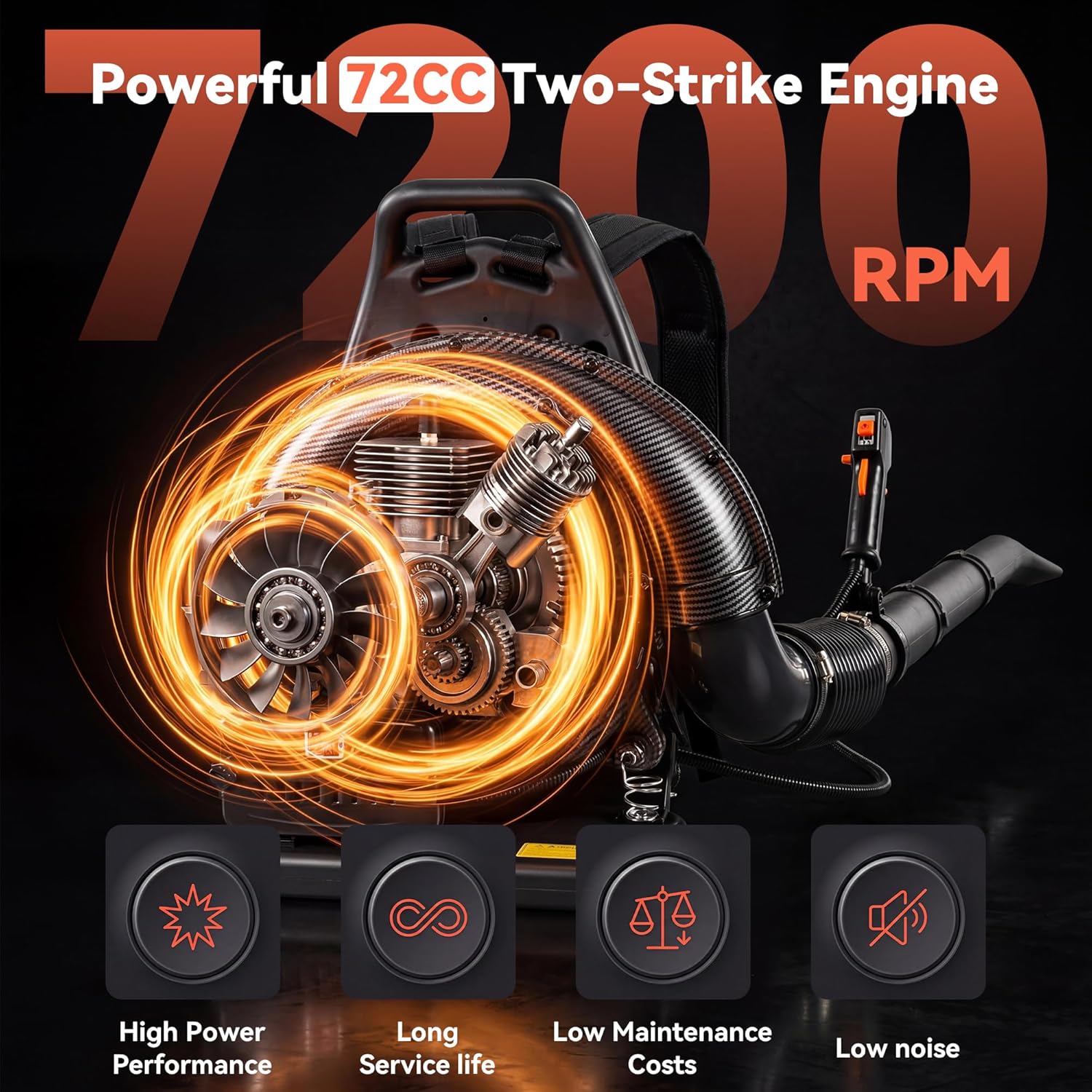 72cc Gas Power Leaf Blower, 2-Stroke Backpack Blower with 230 MPH 760 CFM, Adjustable Speed, Low Noise & Ergonomic Design, Cruise Control for Commercial Lawn Care, Yard Debris & Snow Removal