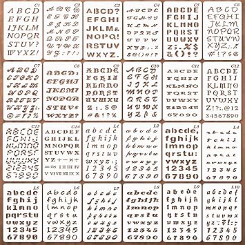 Alphabet Number Stencils 24PCS Reusable Letter Templates for Journals, Scrapbooking, DIY Crafts School Projects