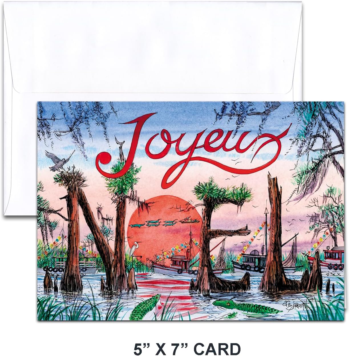 The ROUTH COLLECTION Louisiana Christmas Card with Recipe - Joyeaux Noel, Shrimpboat Christmas Parade