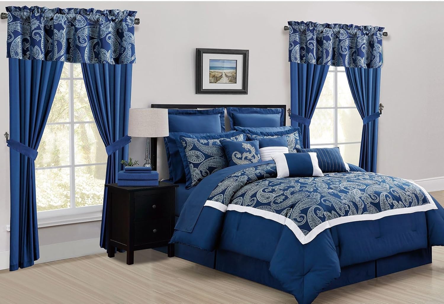 30-Piece Bedding Set, Complete All-in-One Bedroom Makeover Ensemble, Coordinated Bedding and Window Set, Diana, Queen