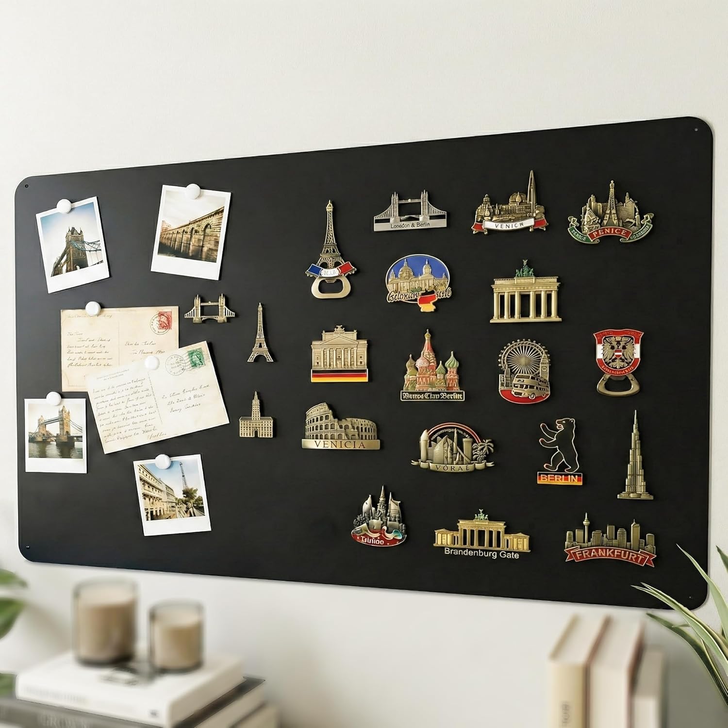Magnetic Board, Black, Large, 60 x 90 cm: Elegant Magnetic Board, Metal Magnetic Panel for Travel Magnets & Souvenirs, Decorative Notice Board Living Room for Passionate Collectors