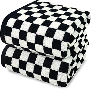 Jacquotha Black & White Checkered Cotton Bath Towels Set of 2 - Cute Aes...