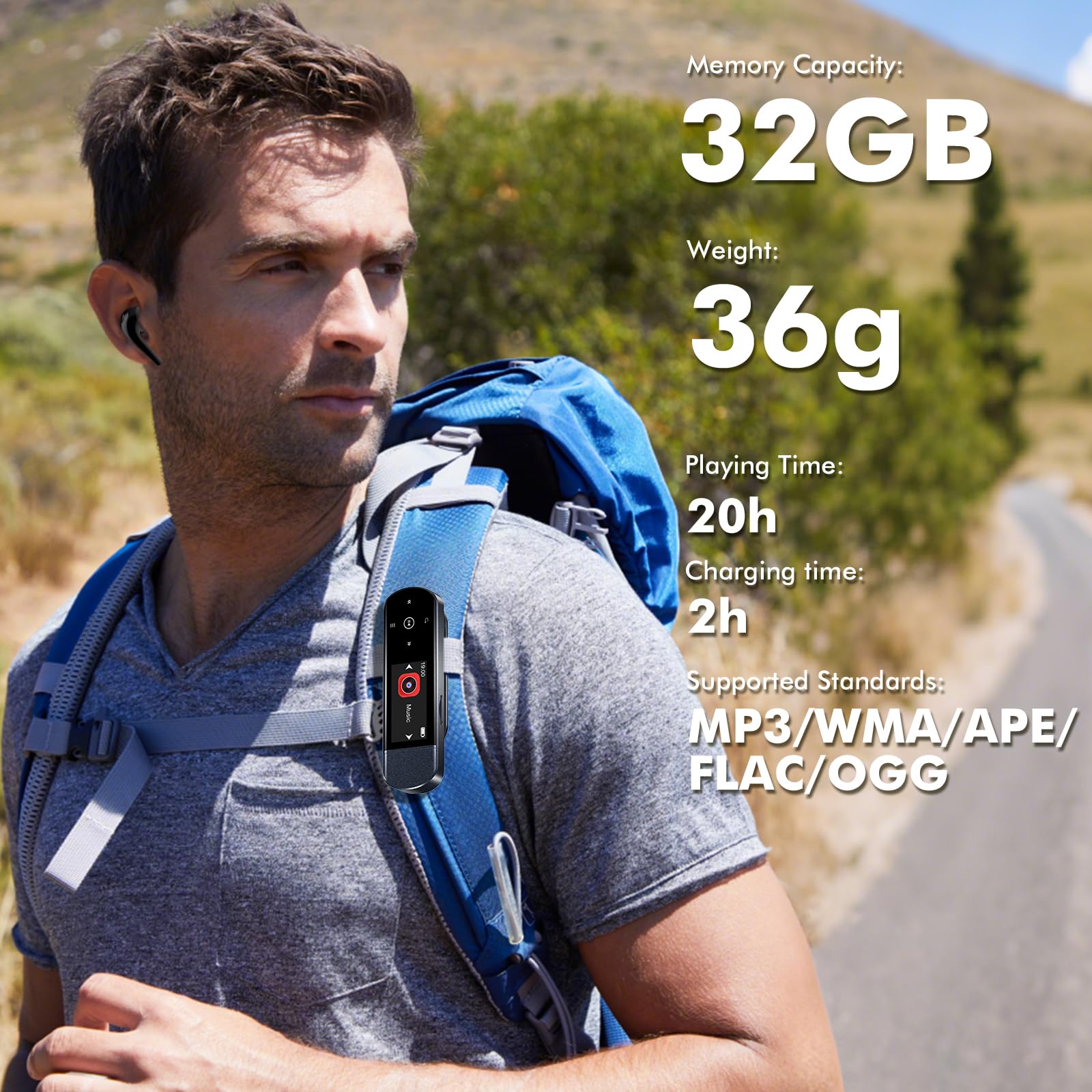 Przenośny odtwarzacz MP3 USB 32 GB z Bluetooth 5.3, klips do uprawiania sportu i biegania, radio FM, dyktafon głosowy, transmisja plików na telefon komórkowy i cyfrowy dźwięk
