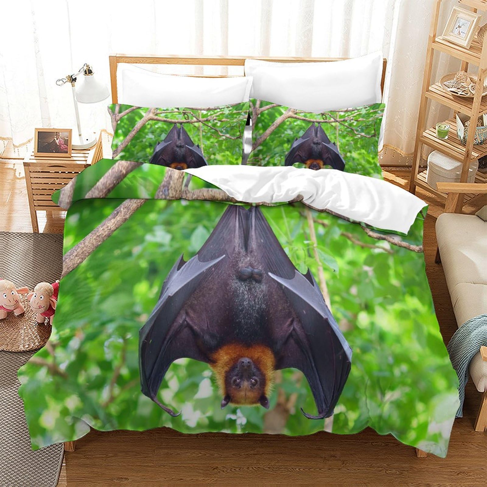 P1S9U7W5Y 3D Printed tropical bat Duvet Cover Set 3pcs Microfiber jungle Bedding Set Single