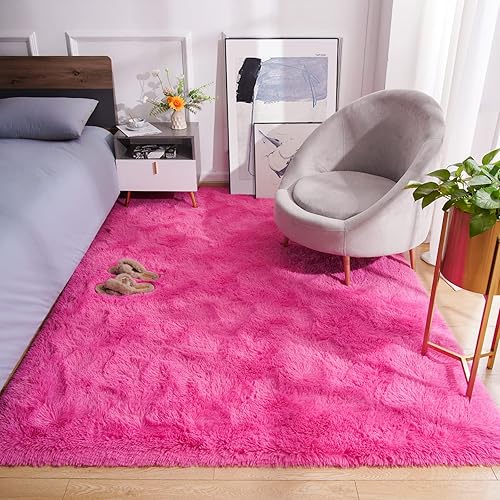 Miniatura 2 de Amearea Alfombra de Área Peluda Esponjosa para Dormitorio de Niñas Sala de Estar, Extra Suave y Difusa Alfombras Peludas, Antideslizante, Alfombra