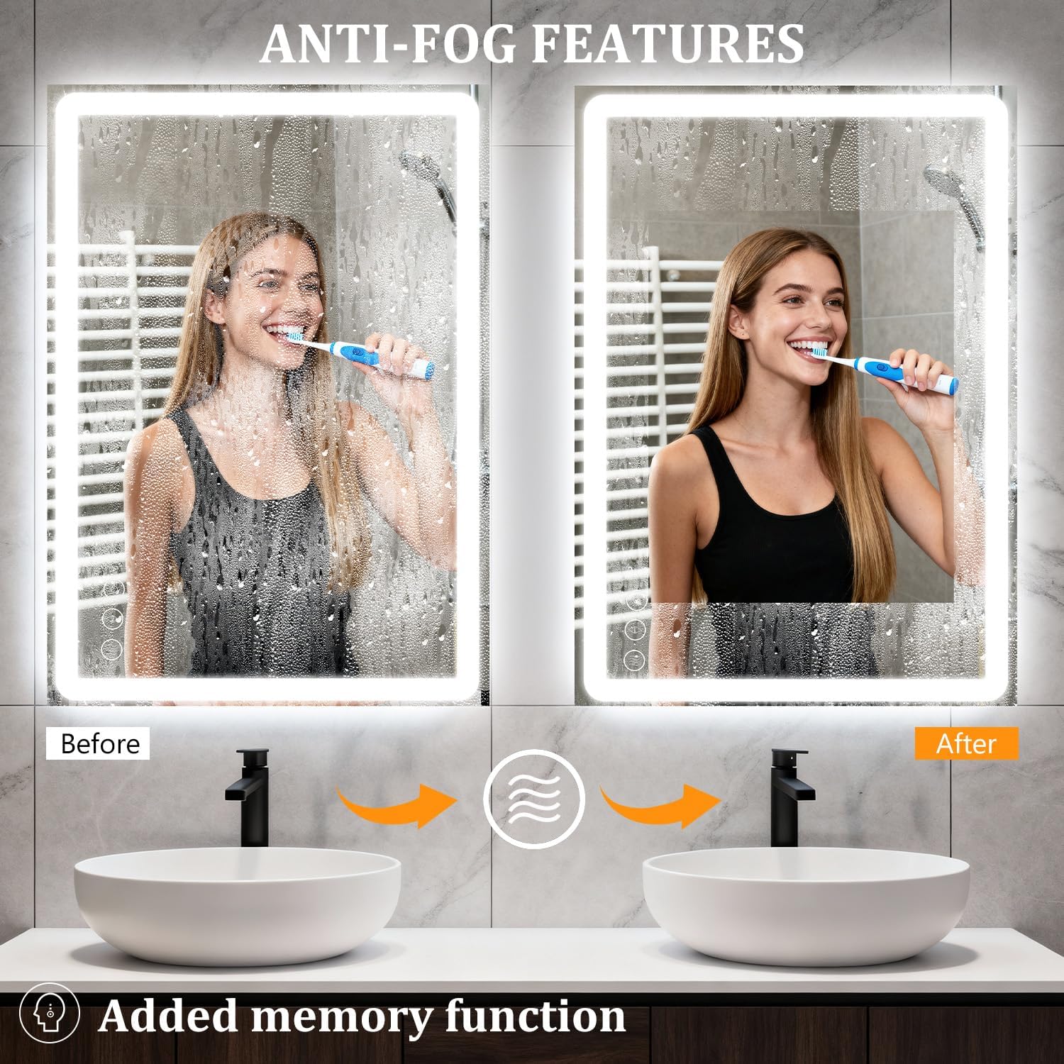 20 * 28" Led Vanity Mirror, Smart Light Up Shower Mirror Fogless, Make Up Wall Mirror with Lights, 3 Color Temperatures, Brightness Adjustment, Memory Function, Quick Installation