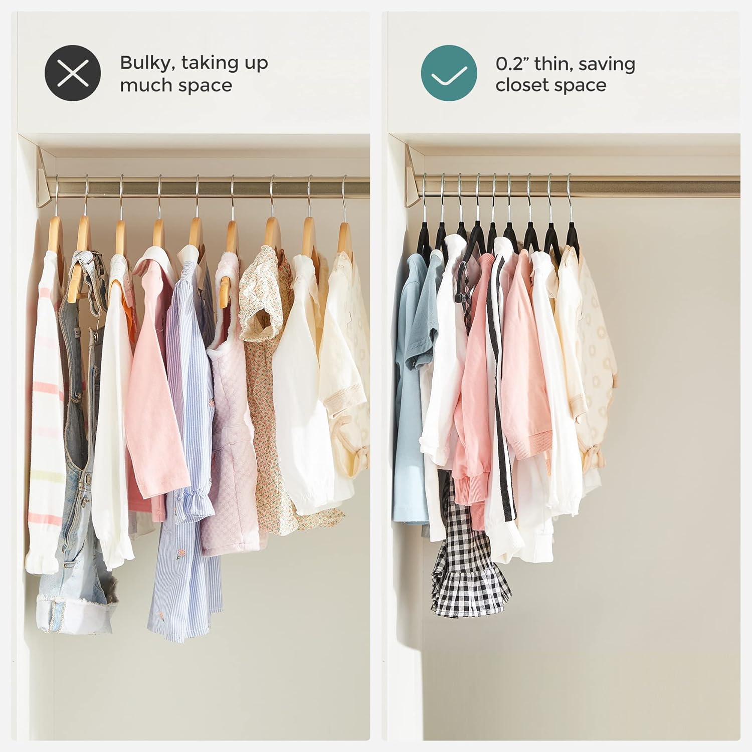 SONGMICS 30 Packs Baby Pants Hangers with Clips, Kids Hangers with 6 Clothes Dividers, Non-Slip Children’s Clothes Hanger, Black UCRF013B30 - Image 7