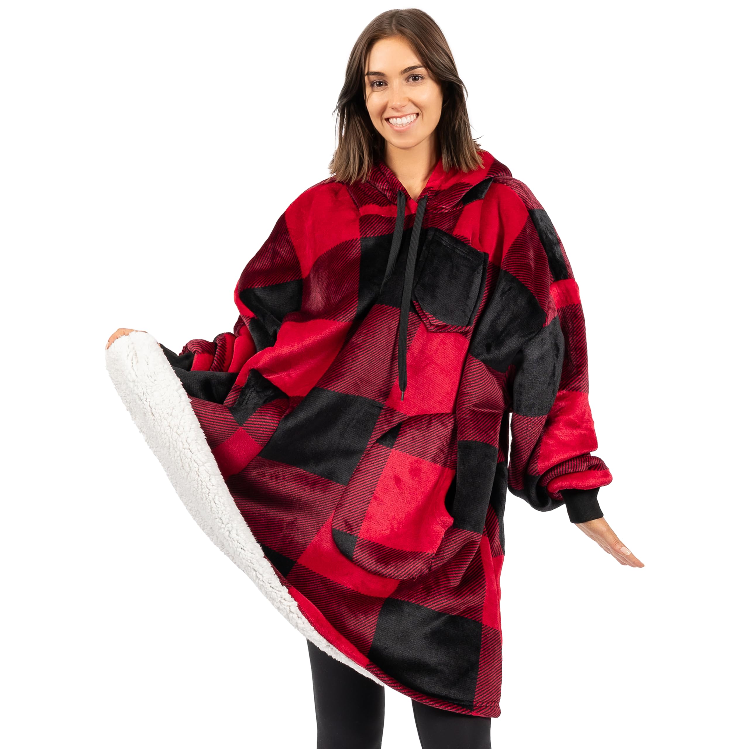 Sweat à capuche surdimensionné en sherpa rouge pour adulte