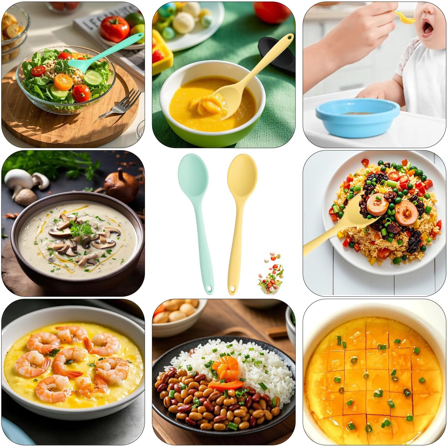 2 Pcs Mini Silicone Spoons, 8 Inch Mixing Spoons for Drinking Soup Dipping Sauce Baking Stirring Mixing Tools. This is a Mini Size,Notice,Dear Buyers Please Mind the Size when Purchasing(Yellow Green)