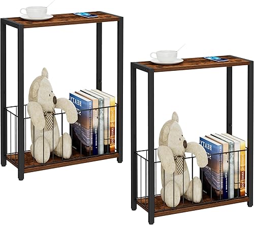 Miniatura 9 de Juego de 2 mesas laterales estrechas con soporte para revistas, mesas auxiliares delgadas perfectas para espacios pequeños, diseño que ahorra