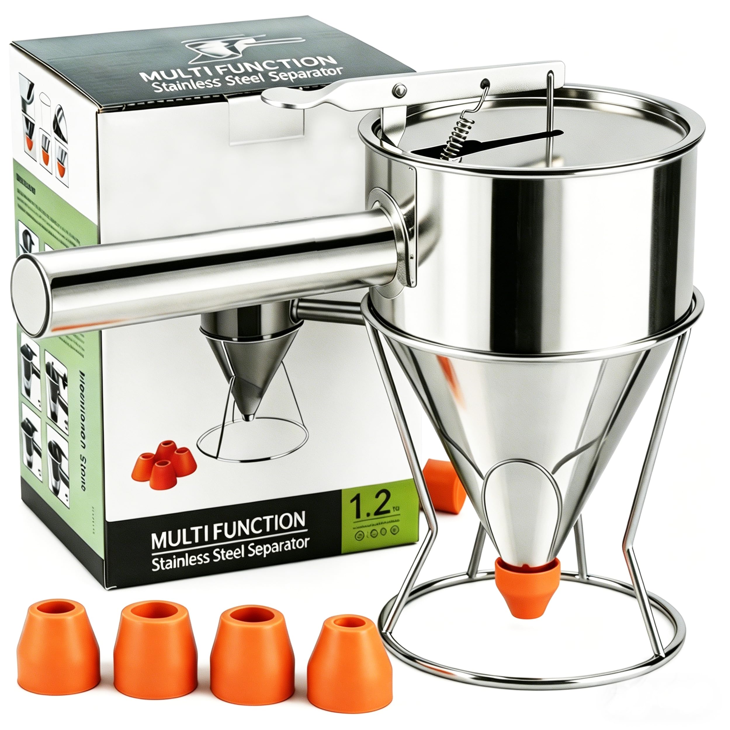 Photo 1 of 40oz 304 Stainless Steel Pancake Batter Dispenser, Dustproof Lid, 4 Nozzles