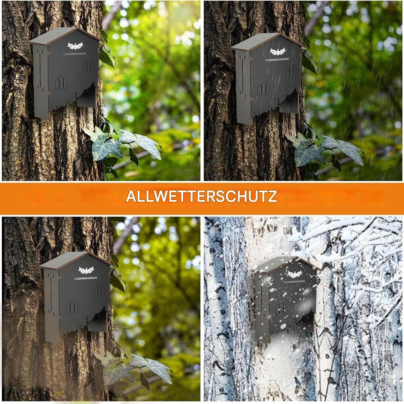 Casetta per pipistrelli per esterni, in legno robusto, resistente alle intemperie, a parete, a tre camere, per giardino, balcone, terrazza, ecologico per animali, ideale per la casa